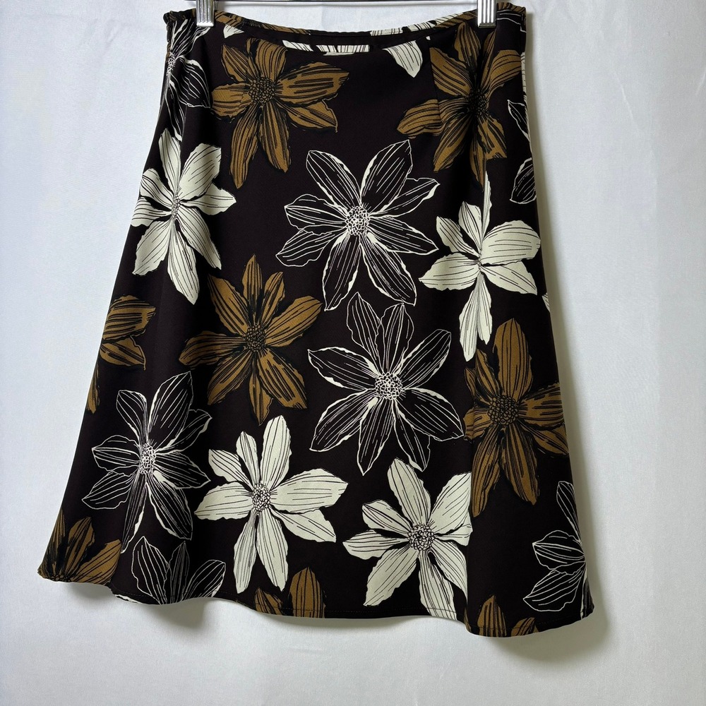 Old Navy Floral A-Line Skirt Womens 4‎ Brown Vintage 2002 Knee Length Lined - Picture 3 of 6